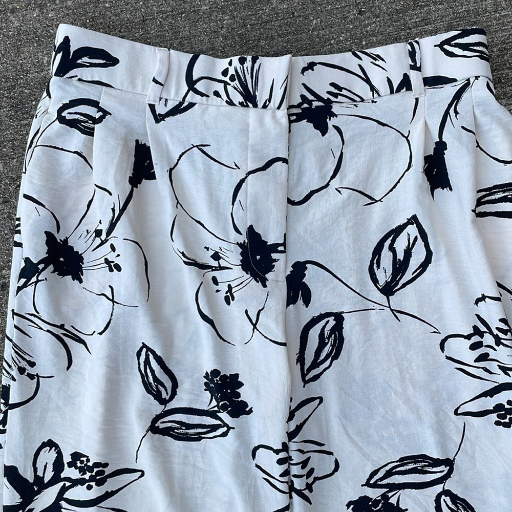 Jules & Leopold Wide Leg Cropped Pants Black White Floral NWT Size Large - Picture 2 of 6